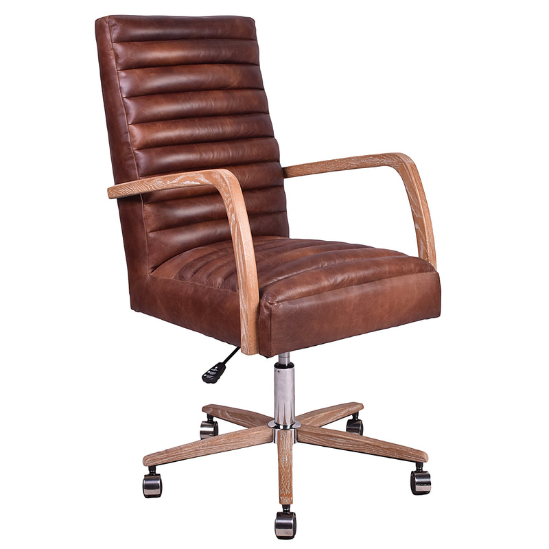 Borsen Brown Leather Desk Chair-Dovetailed &amp; Doublestitched