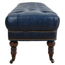 Chesterfield Blue Leather Bench-Dovetailed & Doublestitched