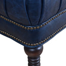 Chesterfield Blue Leather Bench-Dovetailed & Doublestitched