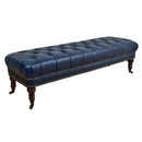 Chesterfield Blue Leather Bench-Dovetailed & Doublestitched