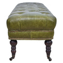 Chesterfield British Green Leather Bench-Dovetailed & Doublestitched