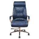 Lincoln Blue Leather Desk Chair-Dovetailed & Doublestitched