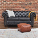 Windsor 2 Seater Black Leather Chesterfield Sofa-Dovetailed & Doublestitched