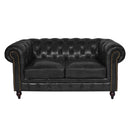 Windsor 2 Seater Black Leather Chesterfield Sofa-Dovetailed & Doublestitched