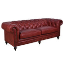 Windsor 3 Seater Oxblood Red Leather Chesterfield Sofa-Dovetailed & Doublestitched