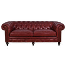 Windsor 3 Seater Oxblood Red Leather Chesterfield Sofa-Dovetailed & Doublestitched