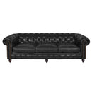 Windsor 4 Seater Black Leather Chesterfield Sofa-Dovetailed & Doublestitched