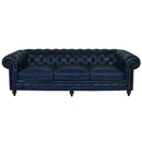 Windsor 4 Seater Blue Leather Chesterfield Sofa-Dovetailed & Doublestitched