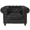 Windsor Black Leather Chesterfield Armchair-Dovetailed & Doublestitched
