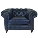 Windsor Blue Leather Chesterfield Armchair-Dovetailed & Doublestitched