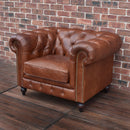 Windsor Vintage Leather Chesterfield Armchair-Dovetailed & Doublestitched