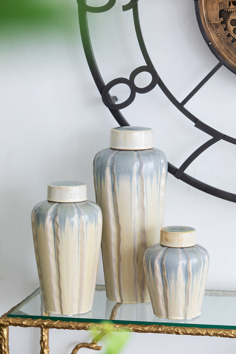 Florence Glazed Ceramic Jar Set of 3-Dovetailed &amp; Doublestitched