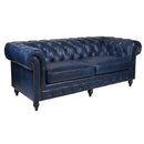 Windsor 3 Seater Blue Leather Chesterfield Sofa-Dovetailed & Doublestitched