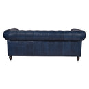 Windsor 3 Seater Blue Leather Chesterfield Sofa-Dovetailed & Doublestitched