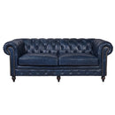 Windsor 3 Seater Blue Leather Chesterfield Sofa-Dovetailed & Doublestitched