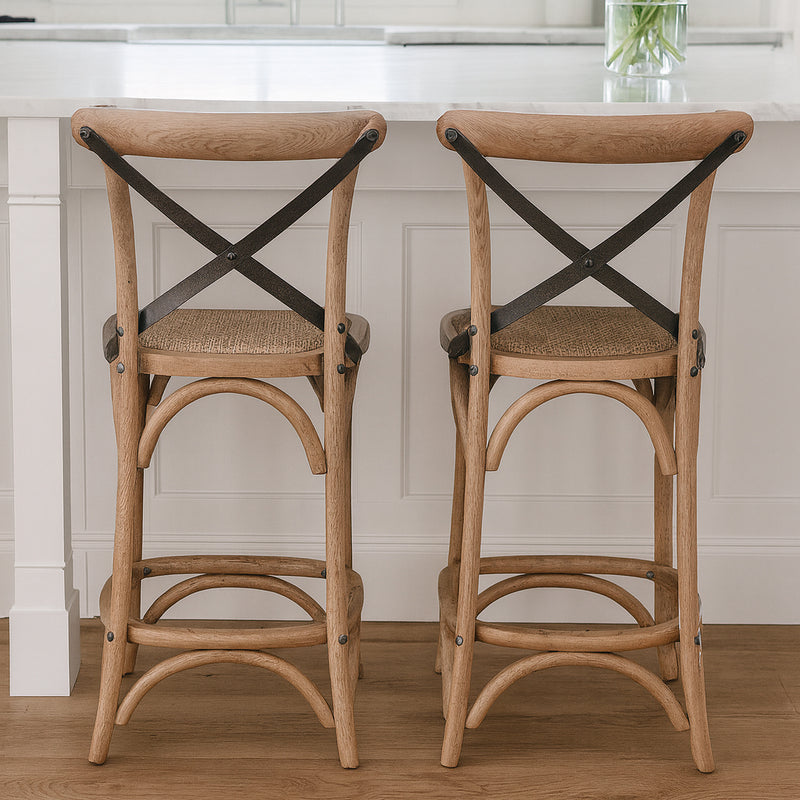 Hastings Cross Back Counter Stool with Dark Metal Straps