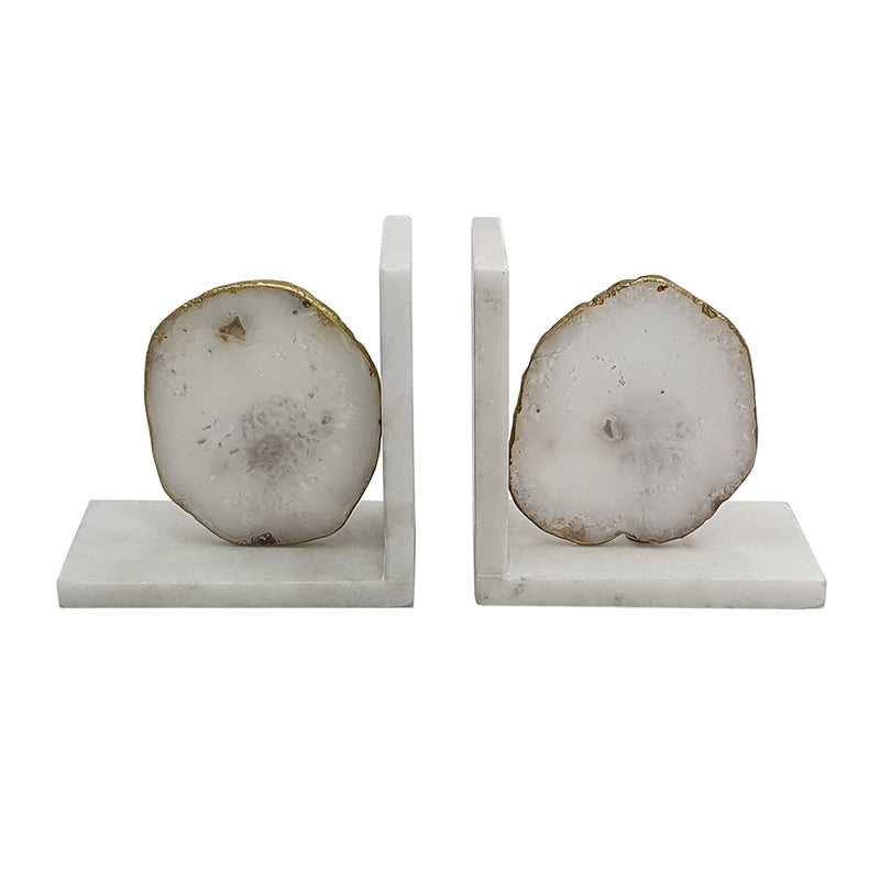 White Agate Bookends On Marble Base