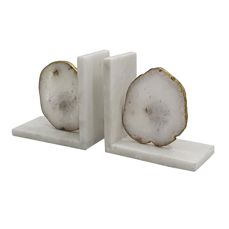 White Agate Bookends On Marble Base