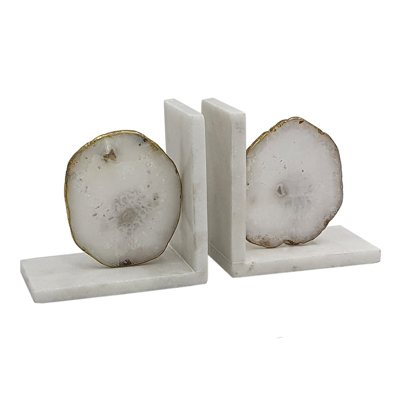 White Agate Bookends On Marble Base