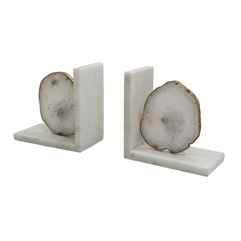 White Agate Bookends On Marble Base