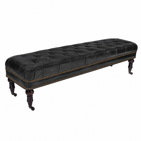 Chesterfield Black Leather Bench