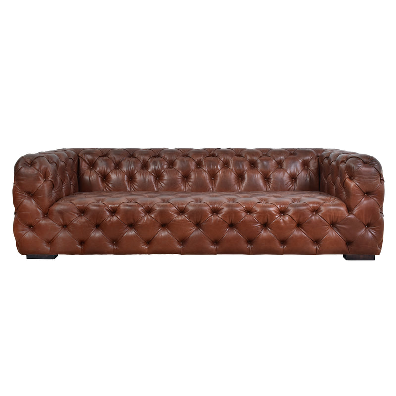 County Tufted Vintage Leather 3 Seat Sofa