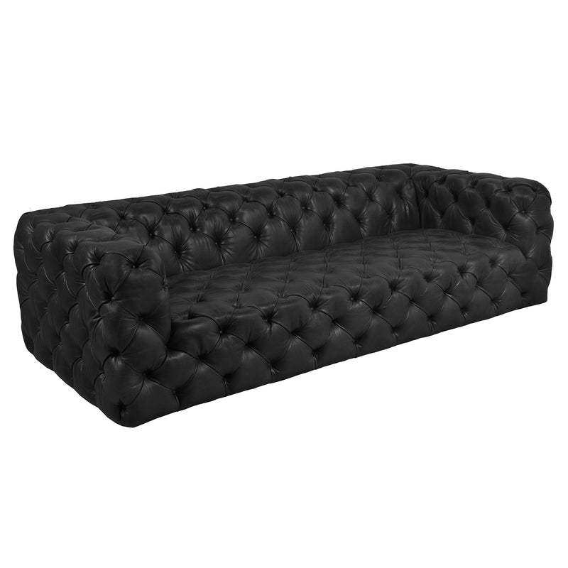 County Tufted Black Leather 3 Seat Sofa
