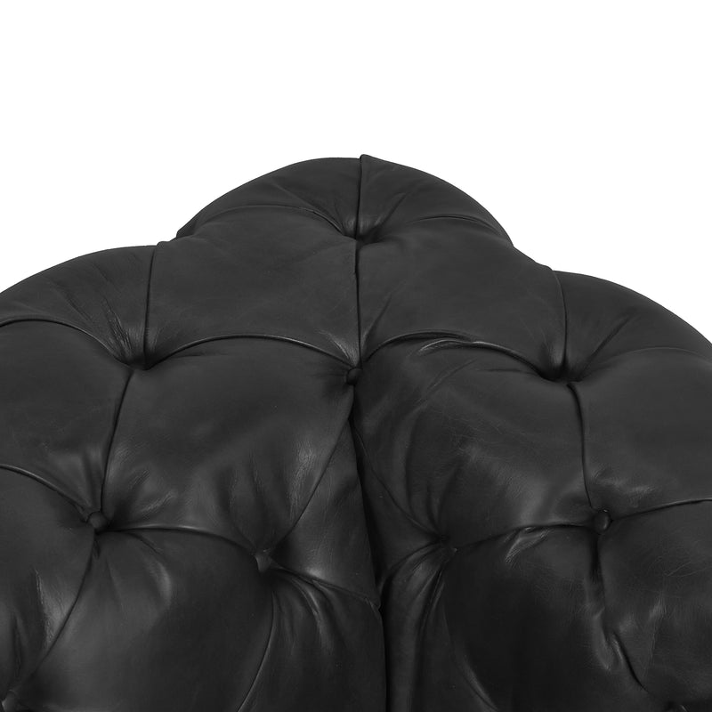 County Tufted Black Leather 3 Seat Sofa