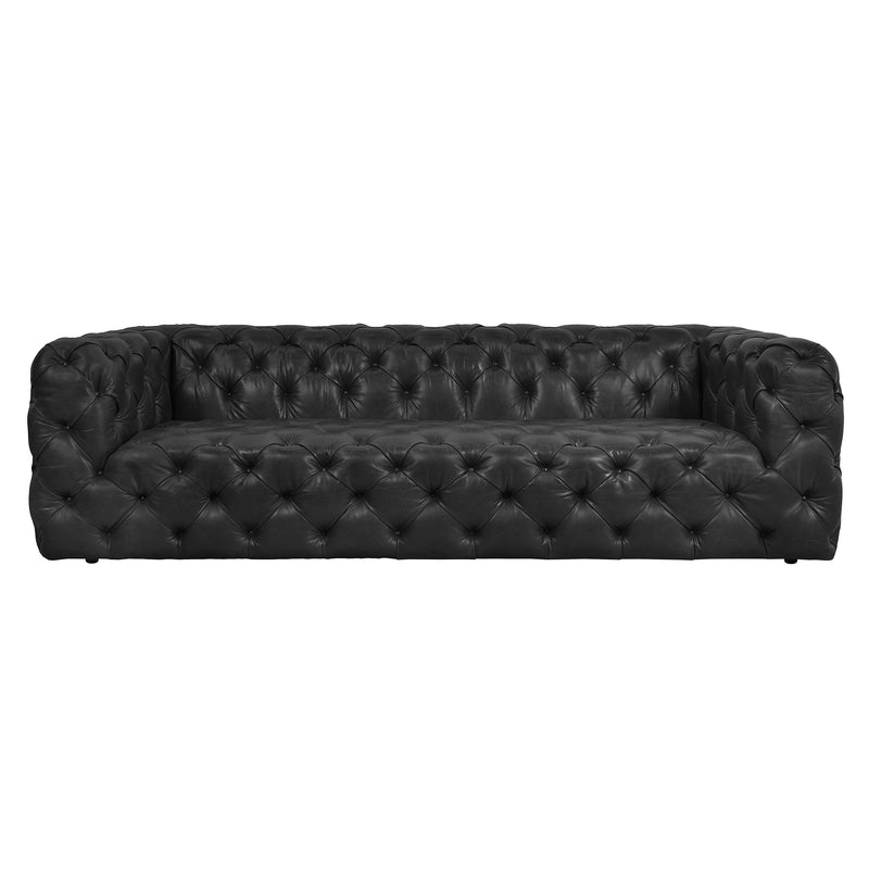 County Tufted Black Leather 3 Seat Sofa