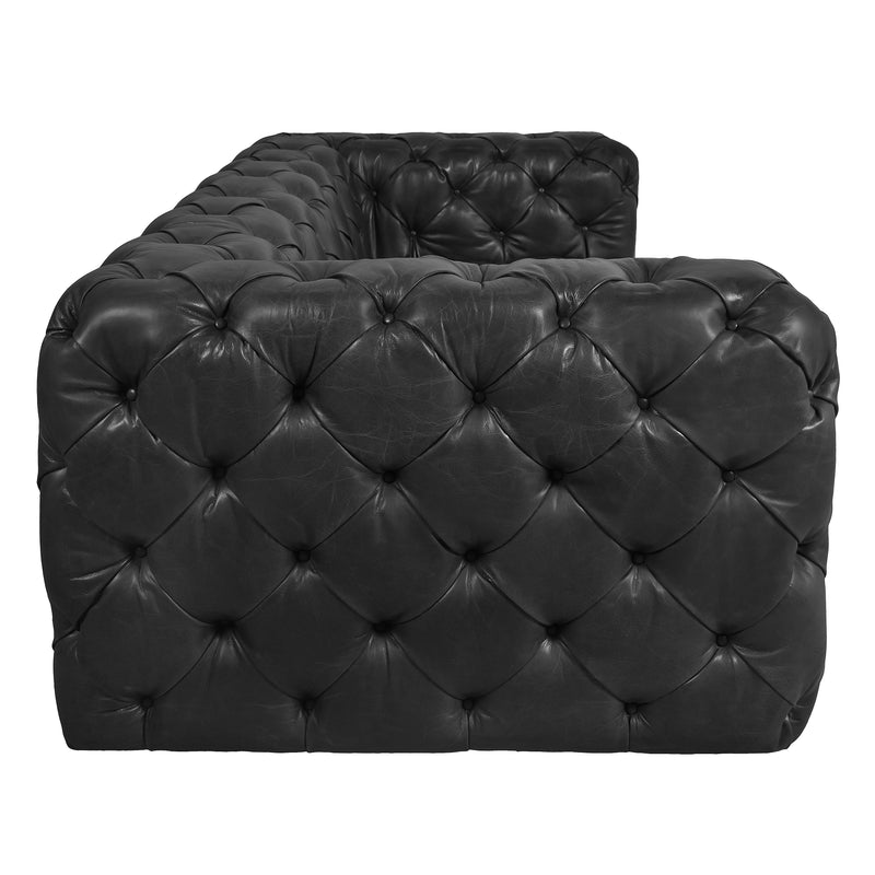 County Tufted Black Leather 3 Seat Sofa