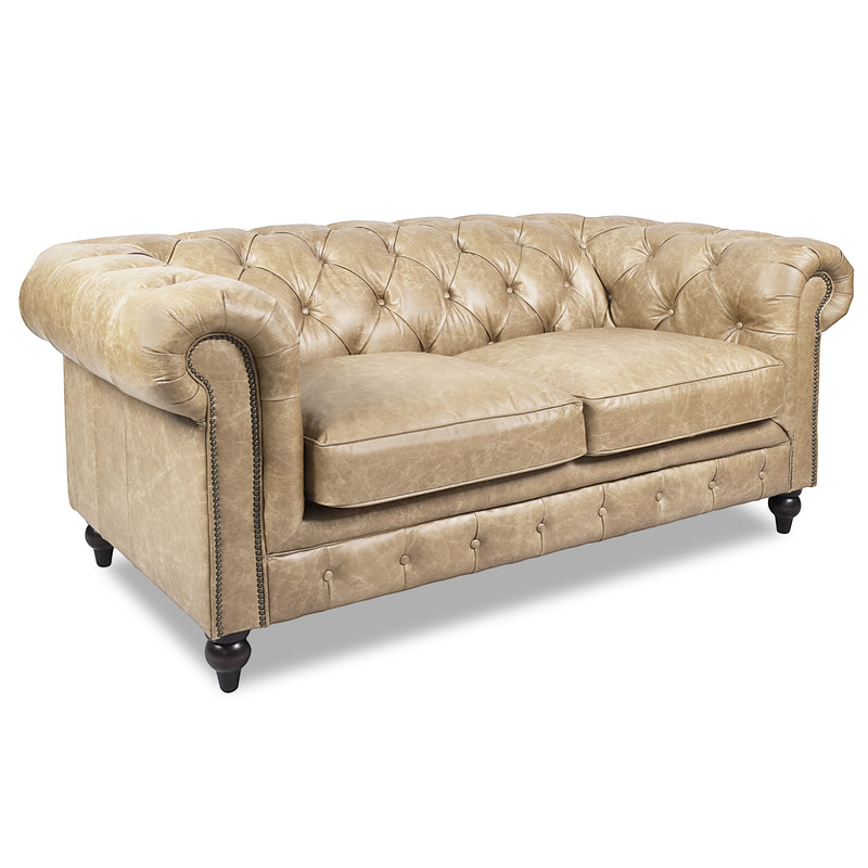 Windsor 2 Seater Sand White Leather Chesterfield Sofa