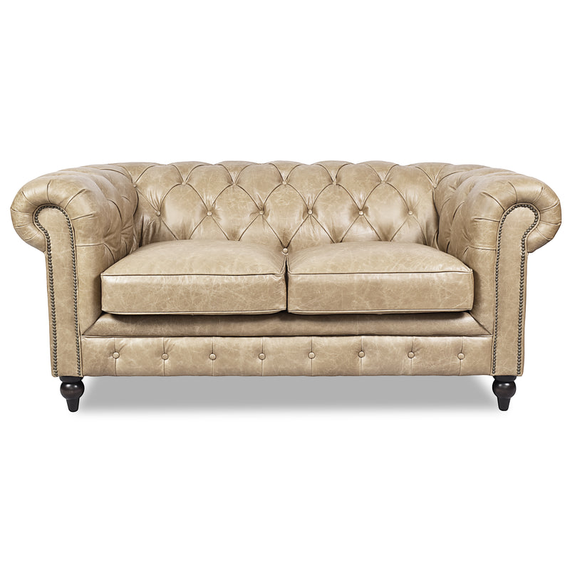 Windsor 2 Seater Sand White Leather Chesterfield Sofa