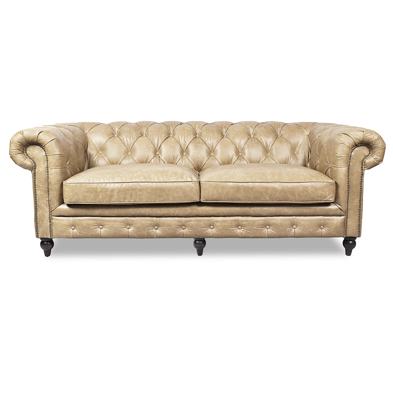 Windsor 3 Seater Sand White Leather Chesterfield Sofa