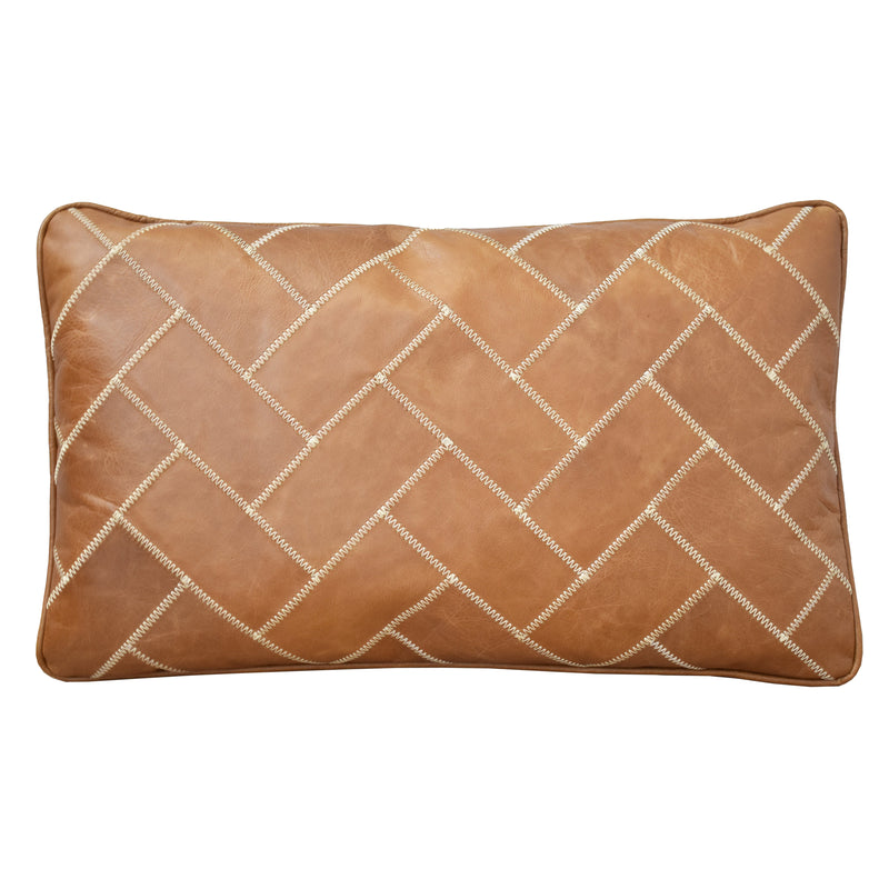 Abe Colombia Brown Leather & Linen Rectangle Cushion-Dovetailed &amp; Doublestitched