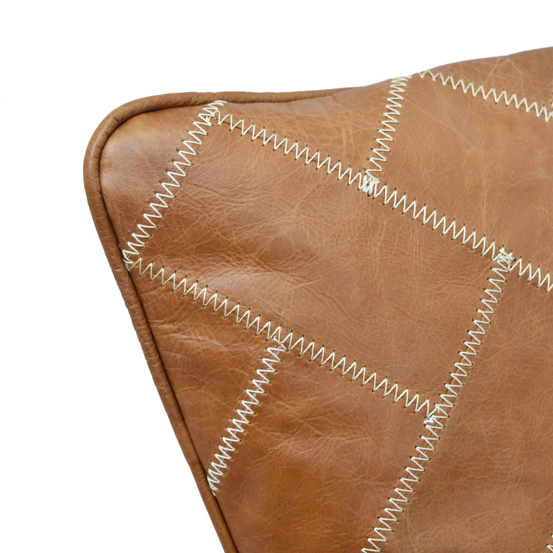 Abe Colombia Brown Leather & Linen Square Cushion-Dovetailed &amp; Doublestitched