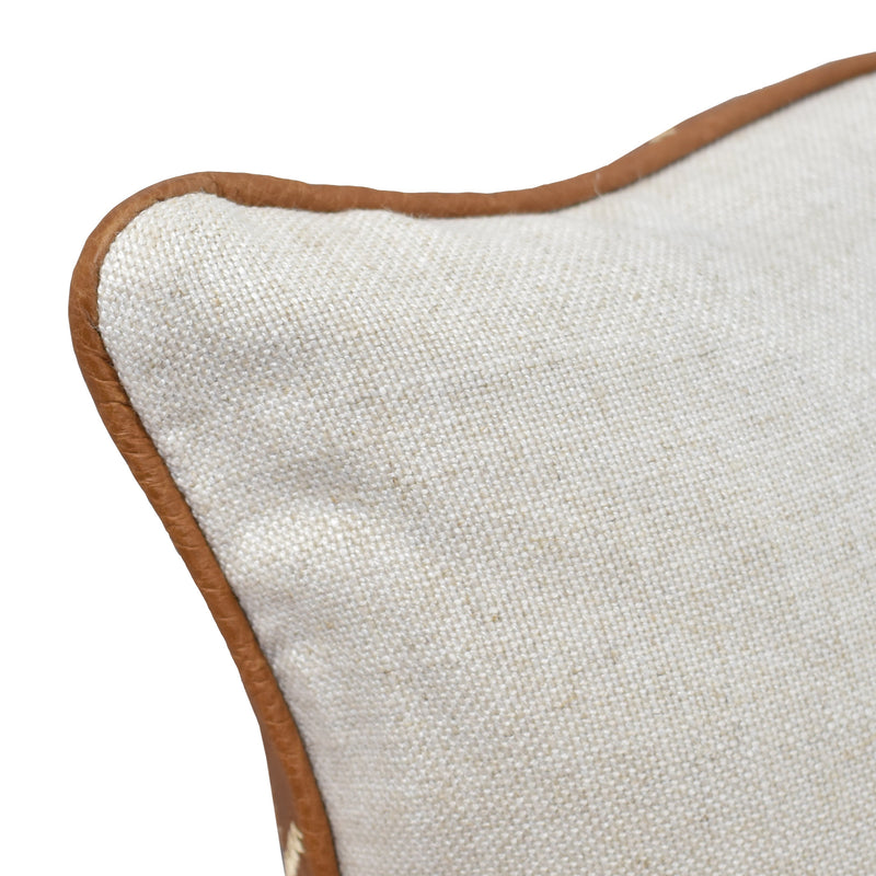 Abe Colombia Brown Leather & Linen Square Cushion-Dovetailed &amp; Doublestitched