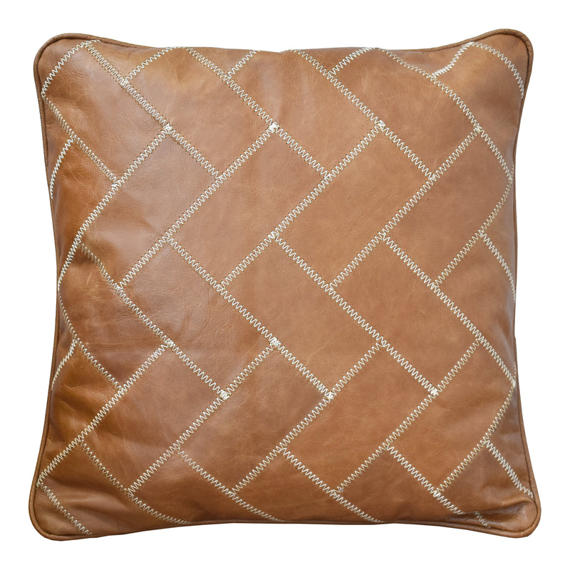 Abe Colombia Brown Leather & Linen Square Cushion-Dovetailed &amp; Doublestitched