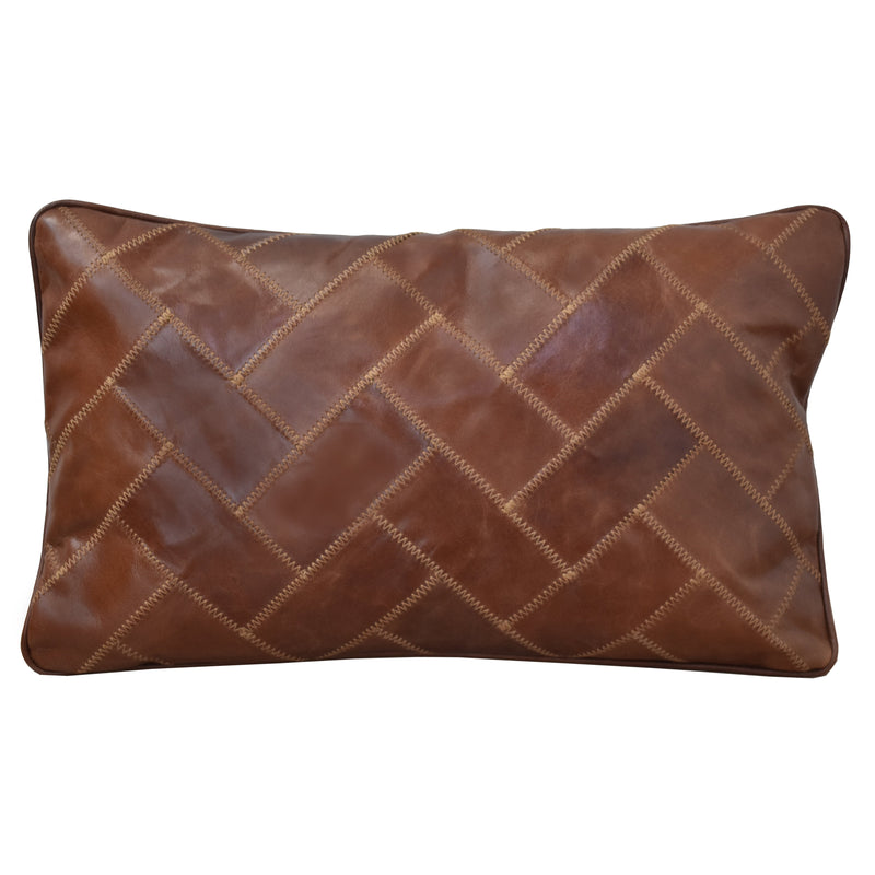 Abe Vintage Leather & Linen Rectangle Cushion-Dovetailed &amp; Doublestitched