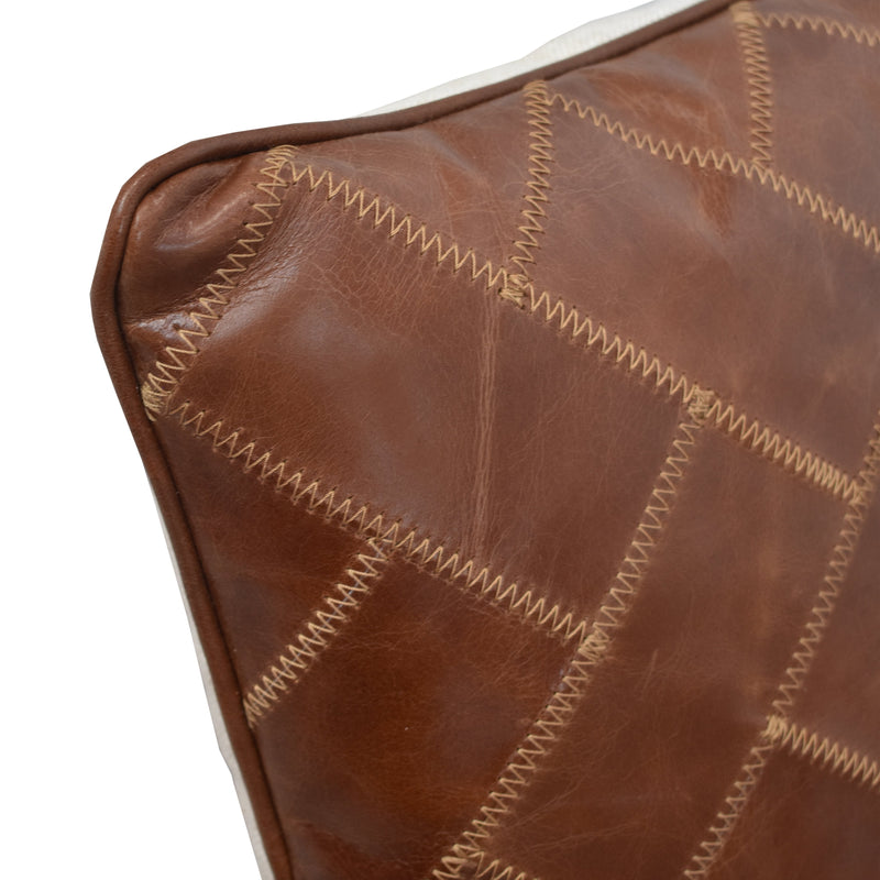 Abe Vintage Leather & Linen Square Cushion-Dovetailed &amp; Doublestitched