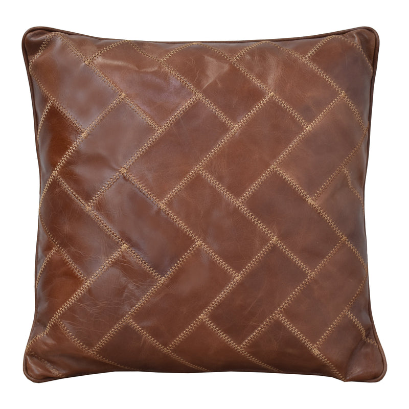 Abe Vintage Leather & Linen Square Cushion-Dovetailed &amp; Doublestitched