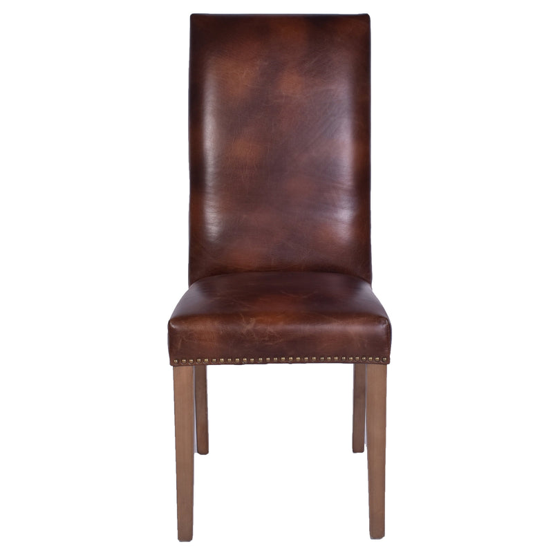 Alfred Leather Dining Chair in Briarsmoke-Dovetailed &amp; Doublestitched