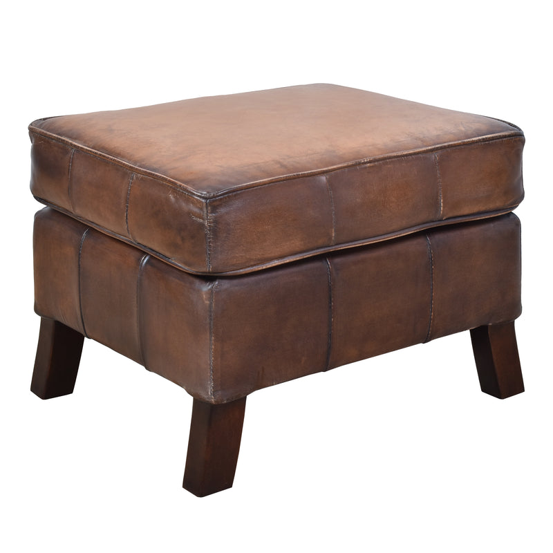 Alsace Antique Leather Ottoman-Dovetailed &amp; Doublestitched