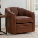 Ambrose Brown Leather Swivel Chair-Dovetailed &amp; Doublestitched