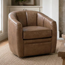 Ambrose Nutmeg Brown Leather Swivel Chair-Dovetailed &amp; Doublestitched