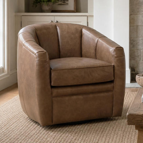 Ambrose Nutmeg Brown Leather Swivel Chair