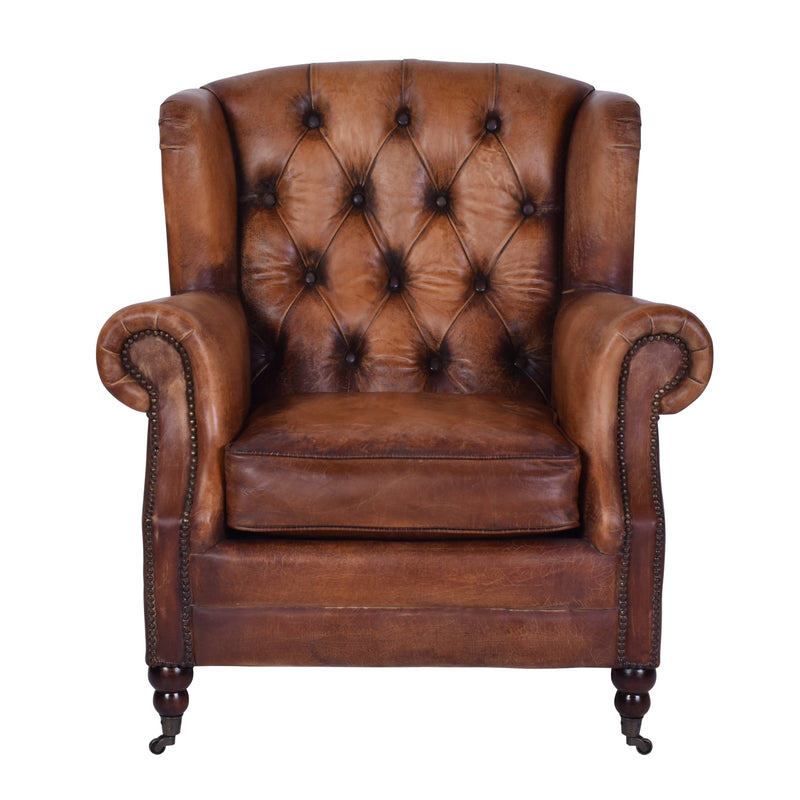 Apollo Vintage Leather Wingback Armchair-Dovetailed &amp; Doublestitched