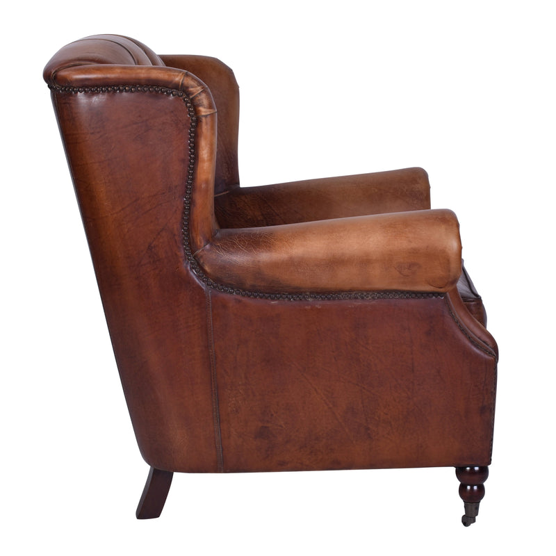 Apollo Vintage Leather Wingback Armchair-Dovetailed &amp; Doublestitched