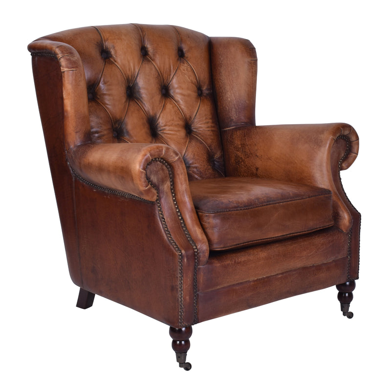 Apollo Vintage Leather Wingback Armchair-Dovetailed &amp; Doublestitched