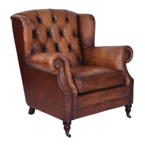 Apollo Vintage Leather Wingback Armchair