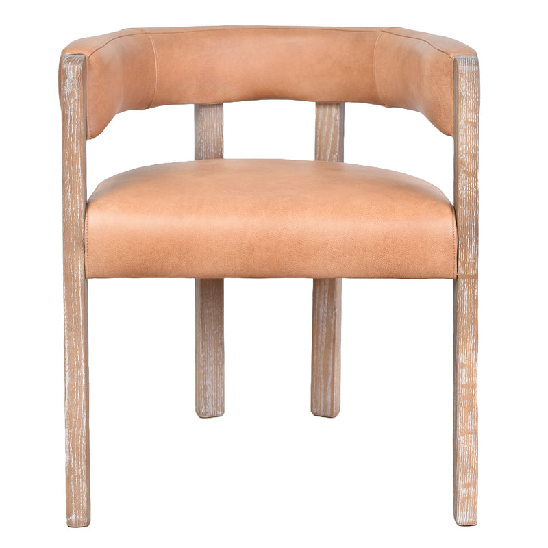 Aria Caramel Leather Dining Chair White Wash-Dovetailed &amp; Doublestitched